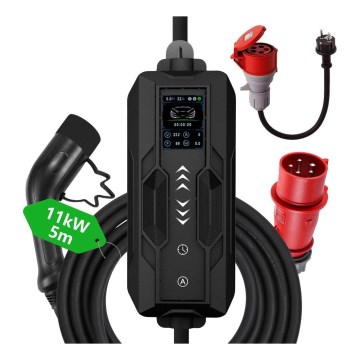 Immax - Latausasema sähköautoille AC Type 2 -liittimellä 16A/380V + 230V-pistoke, 3,7 kW, 5 m, Tuya