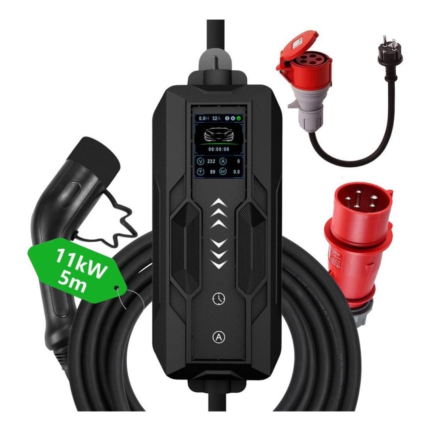 Immax - Latausasema sähköautoille AC Type 2 -liittimellä 16A/380V + 230V-pistoke, 3,7 kW, 5 m, Tuya