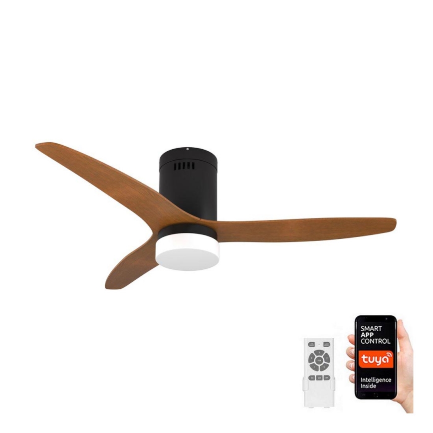 Immax NEO 07142-B - LED Kattotuuletin NEO LITE FRESCO LED/18W/230V Tuya Wi-Fi musta/puu + kaukosäädin
