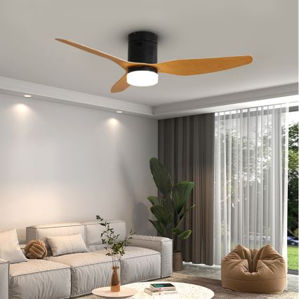 Immax NEO 07142-B - LED Kattotuuletin NEO LITE FRESCO LED/18W/230V Tuya Wi-Fi musta/puu + kaukosäädin