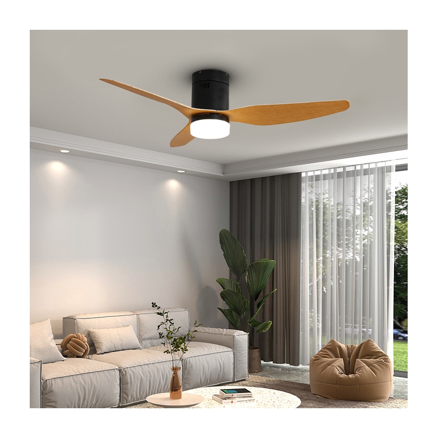 Immax NEO 07142-B - LED Kattotuuletin NEO LITE FRESCO LED/18W/230V Tuya Wi-Fi musta/puu + kaukosäädin