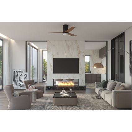 Immax NEO 07142-B - LED Kattotuuletin NEO LITE FRESCO LED/18W/230V Tuya Wi-Fi musta/puu + kaukosäädin