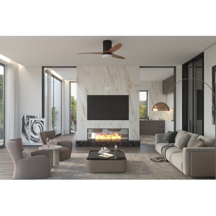 Immax NEO 07142-B - LED Kattotuuletin NEO LITE FRESCO LED/18W/230V Tuya Wi-Fi musta/puu + kaukosäädin