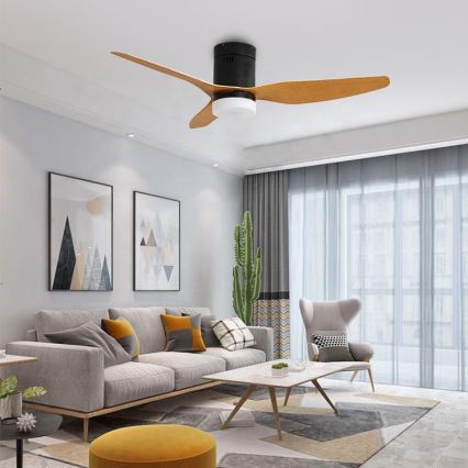 Immax NEO 07142-B - LED Kattotuuletin NEO LITE FRESCO LED/18W/230V Tuya Wi-Fi musta/puu + kaukosäädin