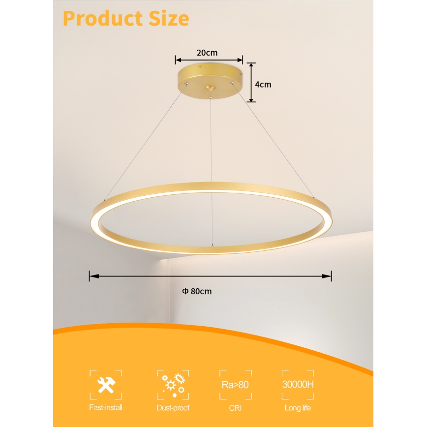 Immax NEO 07159-G80 - LED Himmennettävä kattokruunu johdossa FINO LED/60W/230V Tuya kulta + kaukosäädin