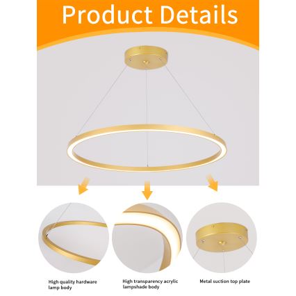 Immax NEO 07159-G80 - LED Himmennettävä kattokruunu johdossa FINO LED/60W/230V Tuya kulta + kaukosäädin