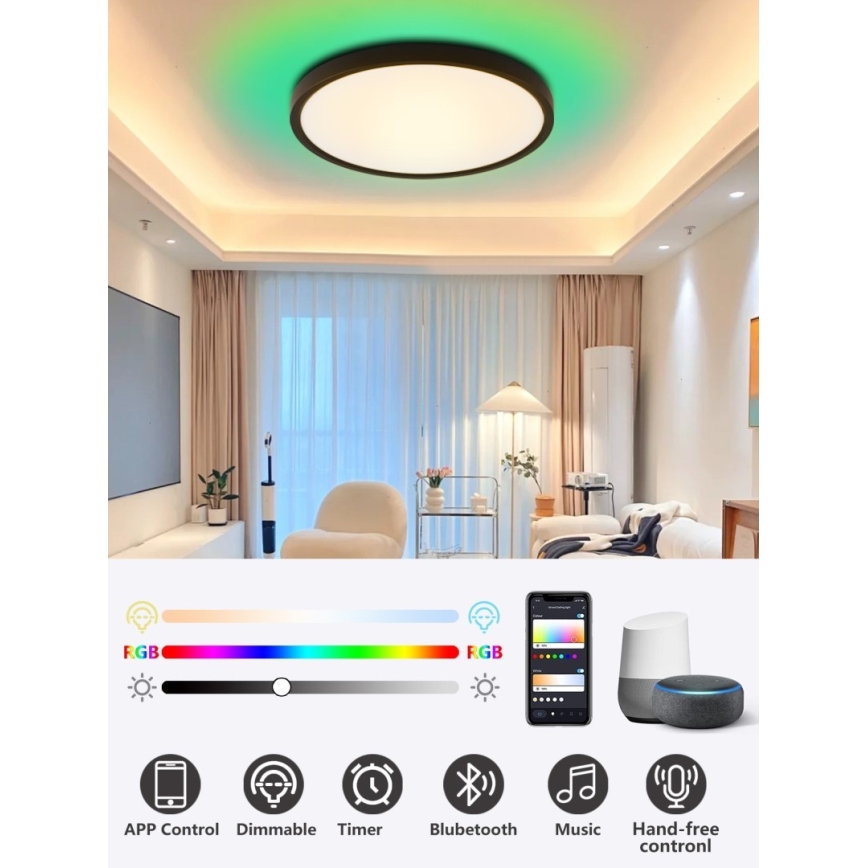 Immax NEO 07166-B40 - LED RGB+CCT Himmennettävä kattovalaisin NEO LITE TUDO LED/50W/230V Wi-Fi Tuya musta + kauko-ohjaus