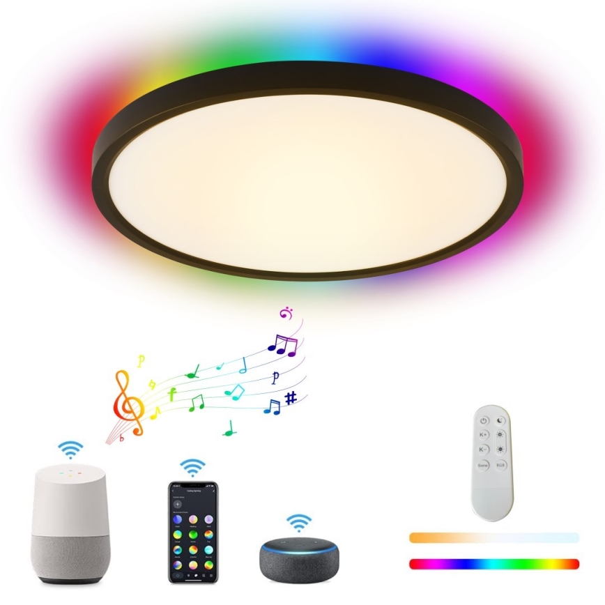 Immax NEO 07166-B40 - LED RGB+CCT Himmennettävä kattovalaisin NEO LITE TUDO LED/50W/230V Wi-Fi Tuya musta + kauko-ohjaus