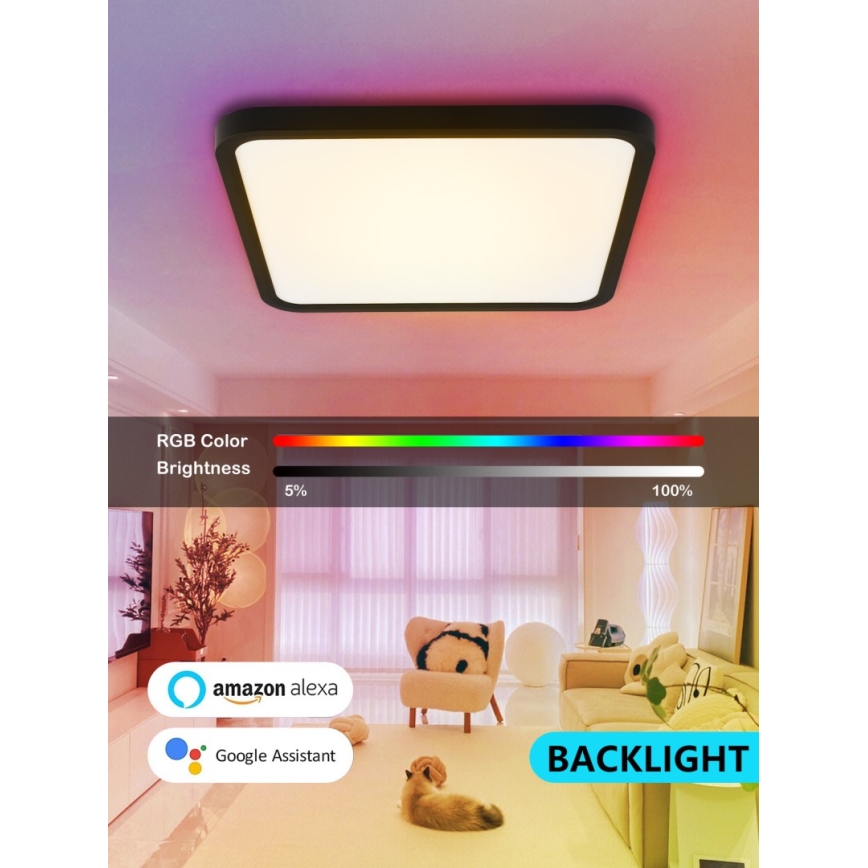 Immax NEO 07167-B40 - LED RGB+CCT Himmennettävä kattovalaisin NEO LITE TUDO LED/50W/230V Wi-Fi Tuya musta + kauko-ohjaus