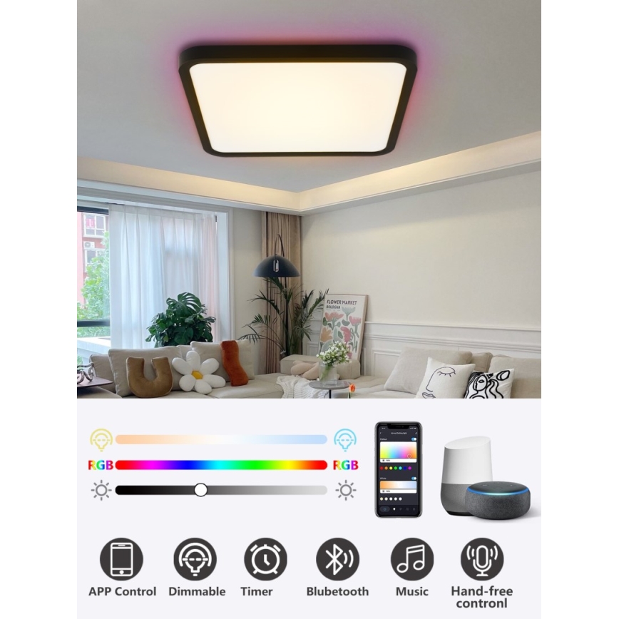 Immax NEO 07167-B40 - LED RGB+CCT Himmennettävä kattovalaisin NEO LITE TUDO LED/50W/230V Wi-Fi Tuya musta + kauko-ohjaus