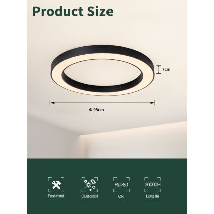 Immax NEO 07210L - Himmennettävä LED-kattovalaisin PASTEL LED/68W/230V 95 cm musta Tuya + kauko-ohjaus