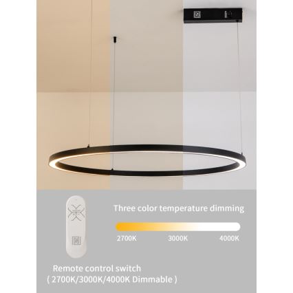 Immax NEO 07215L - Himmennettävä LED-kattokruunu johdossa FINO LED/60W/230V 80 cm musta Tuya + kauko-ohjaus