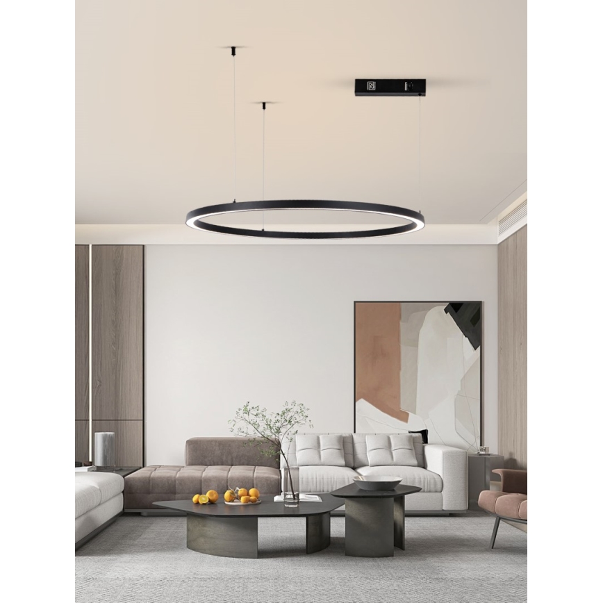 Immax NEO 07215L - Himmennettävä LED-kattokruunu johdossa FINO LED/60W/230V 80 cm musta Tuya + kauko-ohjaus