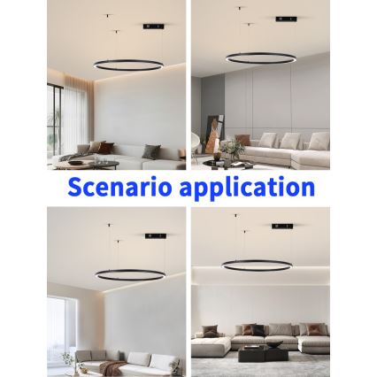 Immax NEO 07215L - Himmennettävä LED-kattokruunu johdossa FINO LED/60W/230V 80 cm musta Tuya + kauko-ohjaus