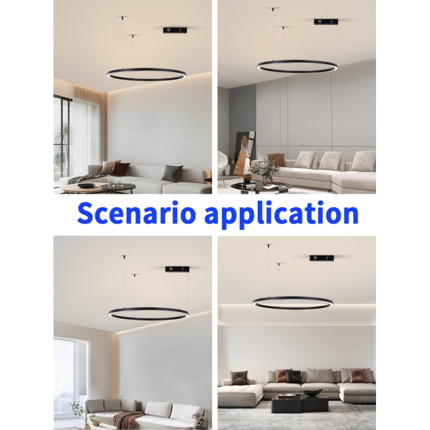 Immax NEO 07215L - Himmennettävä LED-kattokruunu johdossa FINO LED/60W/230V 80 cm musta Tuya + kauko-ohjaus