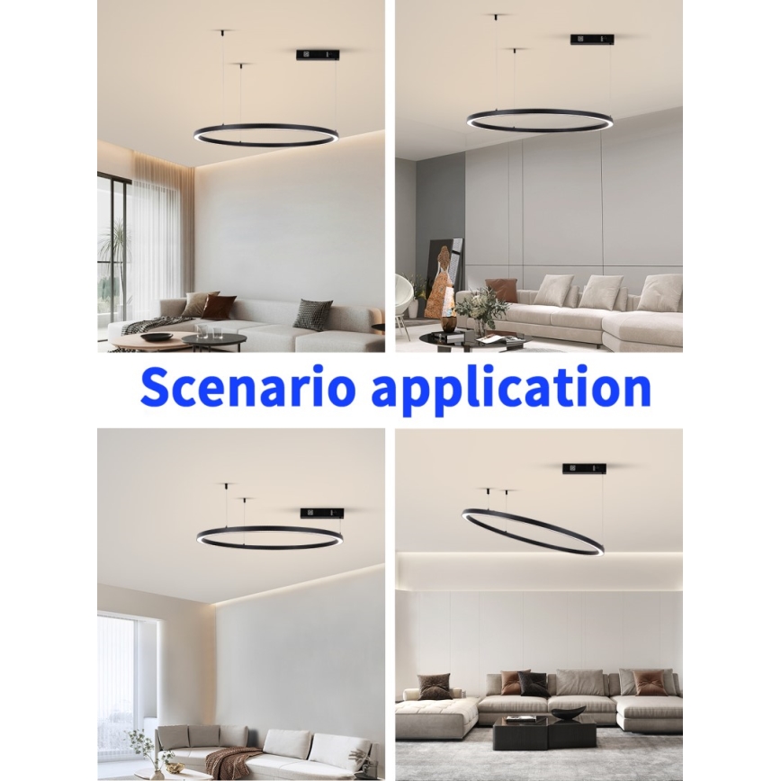 Immax NEO 07215L - Himmennettävä LED-kattokruunu johdossa FINO LED/60W/230V 80 cm musta Tuya + kauko-ohjaus