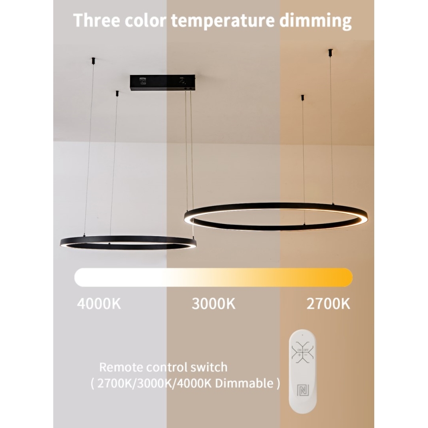 Immax NEO 07216L - Himmennettävä LED-kattokruunu johdossa FINO LED/93W/230V 60/80cm musta Tuya + kauko-ohjaus