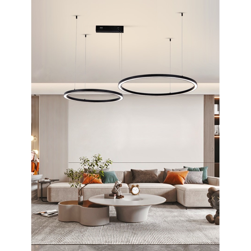 Immax NEO 07216L - Himmennettävä LED-kattokruunu johdossa FINO LED/93W/230V 60/80cm musta Tuya + kauko-ohjaus
