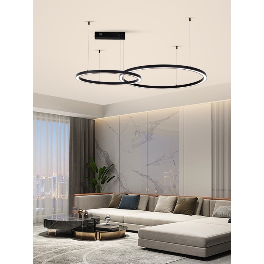 Immax NEO 07216L - Himmennettävä LED-kattokruunu johdossa FINO LED/93W/230V 60/80cm musta Tuya + kauko-ohjaus
