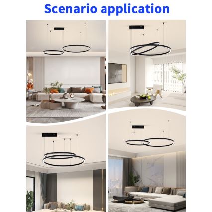 Immax NEO 07216L - Himmennettävä LED-kattokruunu johdossa FINO LED/93W/230V 60/80cm musta Tuya + kauko-ohjaus