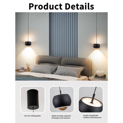 Immax NEO 07219L - Himmennettävä LED-kattokruunu johdossa DORMINE LED/6W/230V matta musta Tuya + kauko-ohjaus