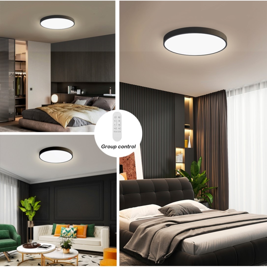 Immax NEO 07249L - Himmennettävä LED-kattovalaisin NEO LITE SEMPLICI LED/48W/230V 3000-6000K Wi-Fi Tuya musta + kauko-ohjaus