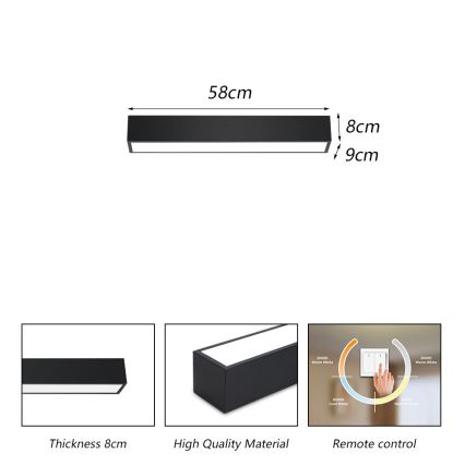 Immax NEO 07254L - Himmennettävä LED-kattovalaisin NEO LITE LUNGO LED/20W/230V 3000-6000K Wi-Fi Tuya musta + kauko-ohjaus