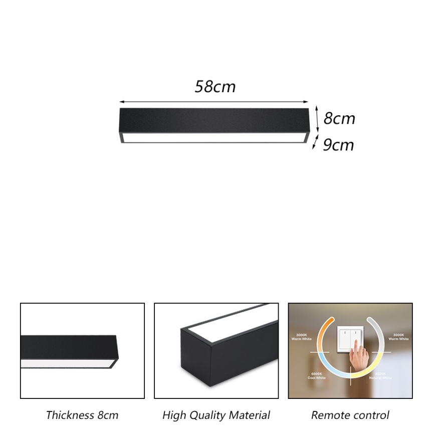 Immax NEO 07254L - Himmennettävä LED-kattovalaisin NEO LITE LUNGO LED/20W/230V 3000-6000K Wi-Fi Tuya musta + kauko-ohjaus