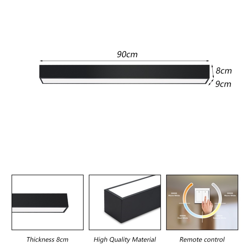 Immax NEO 07255L - Himmennettävä LED-kattovalaisin NEO LITE LUNGO LED/20W/230V 3000-6000K Wi-Fi Tuya musta + kauko-ohjaus