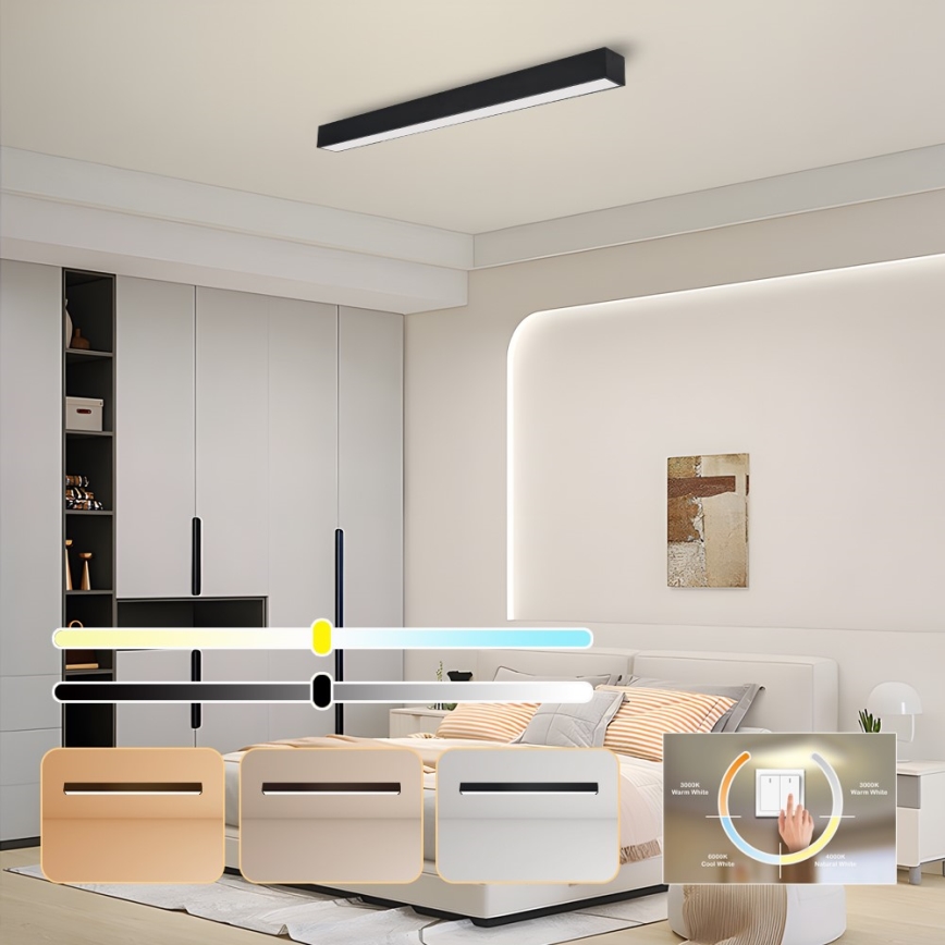 Immax NEO 07256L - Himmennettävä LED-kattovalaisin NEO LITE LUNGO LED/38W/230V 3000-6000K Wi-Fi Tuya musta + kauko-ohjaus