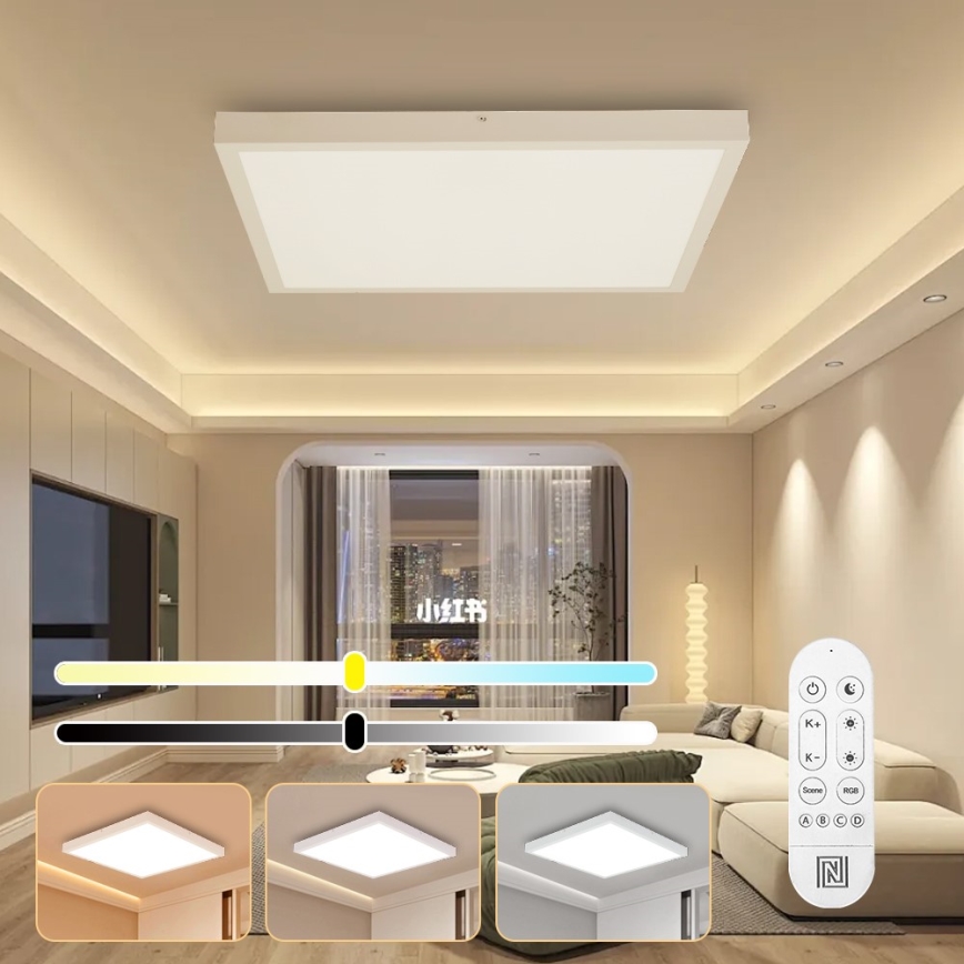 Immax NEO 07277L - Himmennettävä kylpyhuoneen LED-kattovalaisin NEO LITE FRAME LED/50W/230V IP44 Wi-Fi Tuya +remote hallinta valkoinen