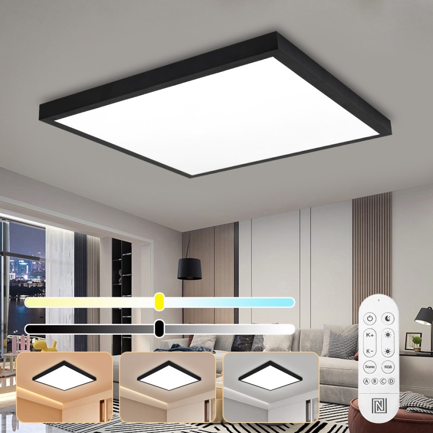 Immax NEO 07279L - Himmennettävä kylpyhuoneen LED-kattovalaisin NEO LITE FRAME LED/50W/230V IP44 Wi-Fi Tuya + kauko-ohjaus musta
