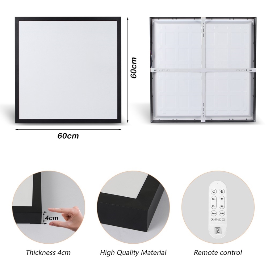 Immax NEO 07279L - Himmennettävä kylpyhuoneen LED-kattovalaisin NEO LITE FRAME LED/50W/230V IP44 Wi-Fi Tuya + kauko-ohjaus musta