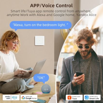 Immax NEO 07538L - 1-painikkeinen SMART-kytkin 230 V, Wi‑Fi (Tuya)
