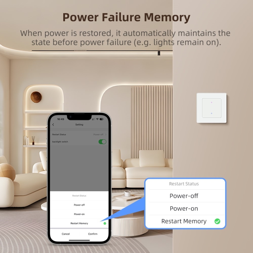 Immax NEO 07538L - 1-painikkeinen SMART-kytkin 230 V, Wi‑Fi (Tuya)