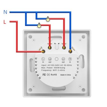Immax NEO 07539L - 2-painikkeinen älykytkin 230 V, Wi‑Fi, Tuya
