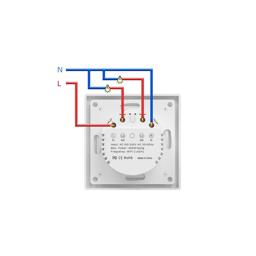Immax NEO 07539L - 2-painikkeinen älykytkin 230 V, Wi‑Fi, Tuya