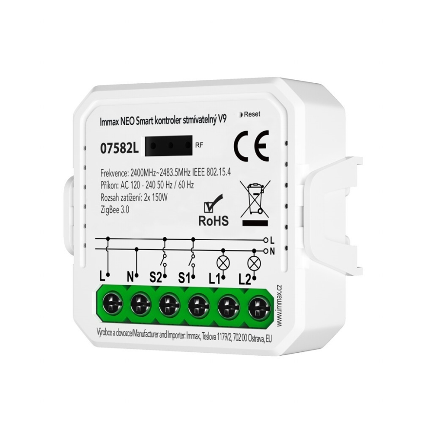Immax Neo 07582L - Älykäs himmennettävä ohjain V9 2-painike Tuya