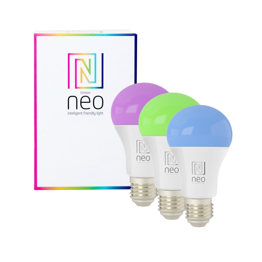 Immax NEO 07712CDO - SETTI 3x LED RGB+CCT Himmennettävä lamppu E27/9W/230V Wi-Fi Tuya + kauko-ohjaus