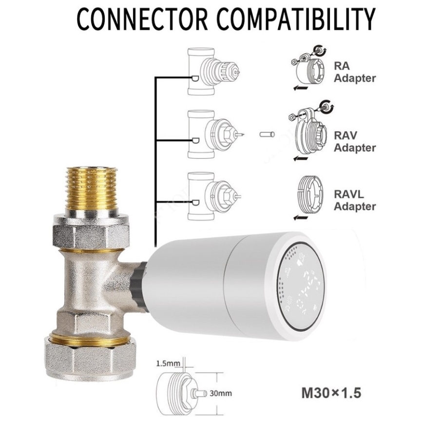 Immax NEO 07732L - Termostaattinen pää 2xAA/3V Tuya