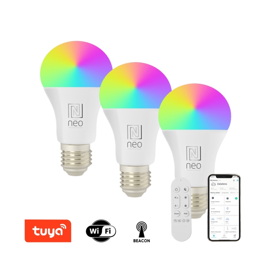 Immax NEO 07733CDO - SETTI 3x LED RGB+CCT Himmennettävä lamppu E27/11W/230V Wi-Fi Tuya + kauko-ohjaus