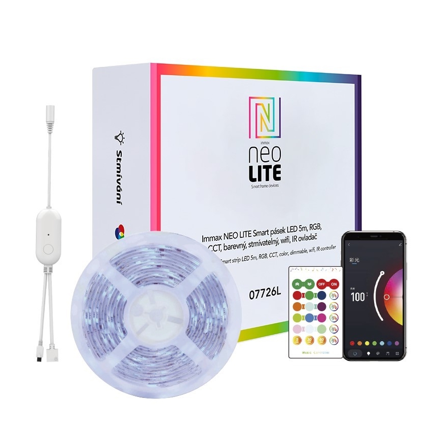 Immax NEO 07775L - LED RGB+CCT Himmennettävä nauha NEO LITE LED/48W/230V 10 m IP65 MUSIC Wi-Fi Tuya + kauko-ohjaus