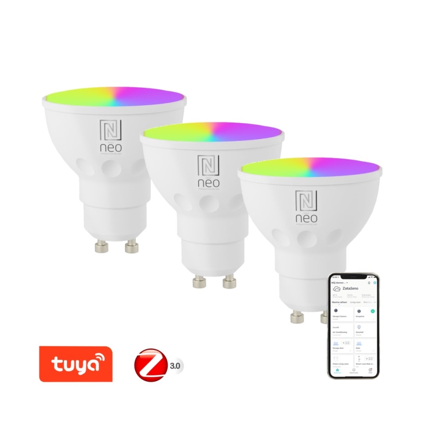Immax NEO 07777C - SETTI 3x LED RGB+CCT Himmennettävä lamppu GU10/4,8W/230V Tuya