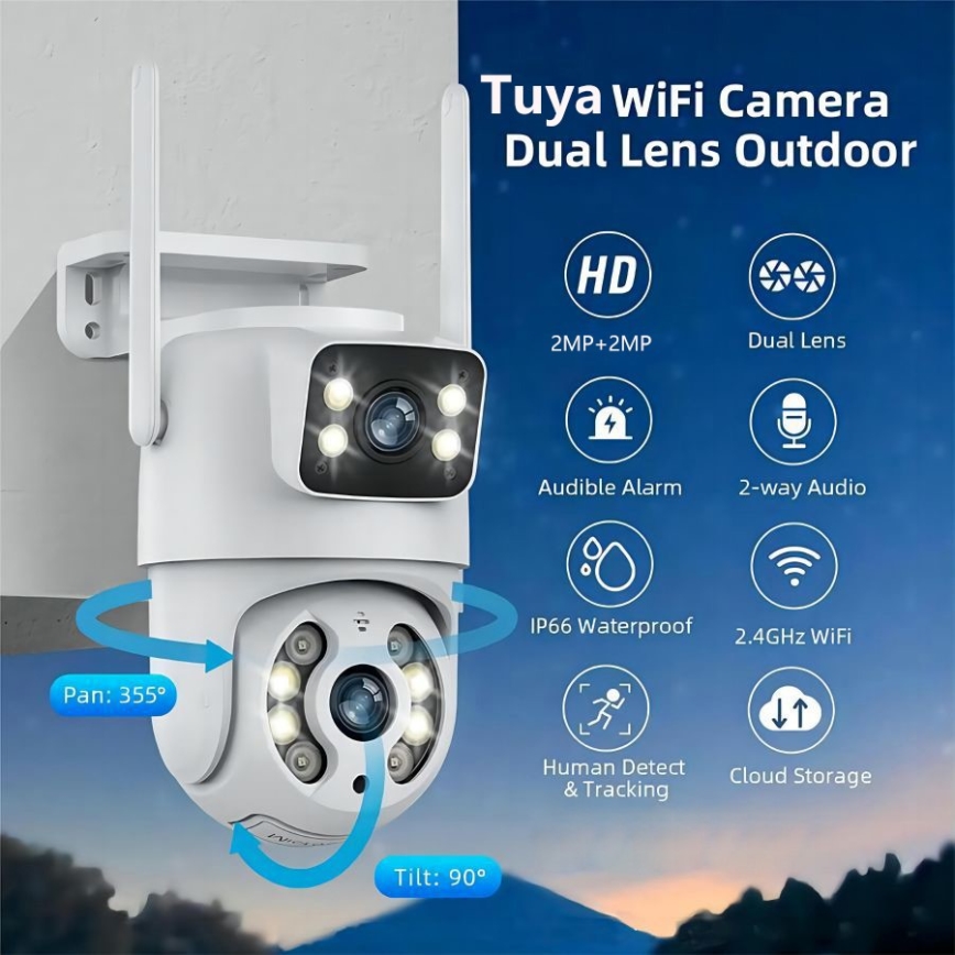 Immax NEO 07783L - Älykäs ulkokamera anturilla DOUBLE 355° P/T 2x2MP IP65 Wi-Fi Tuya