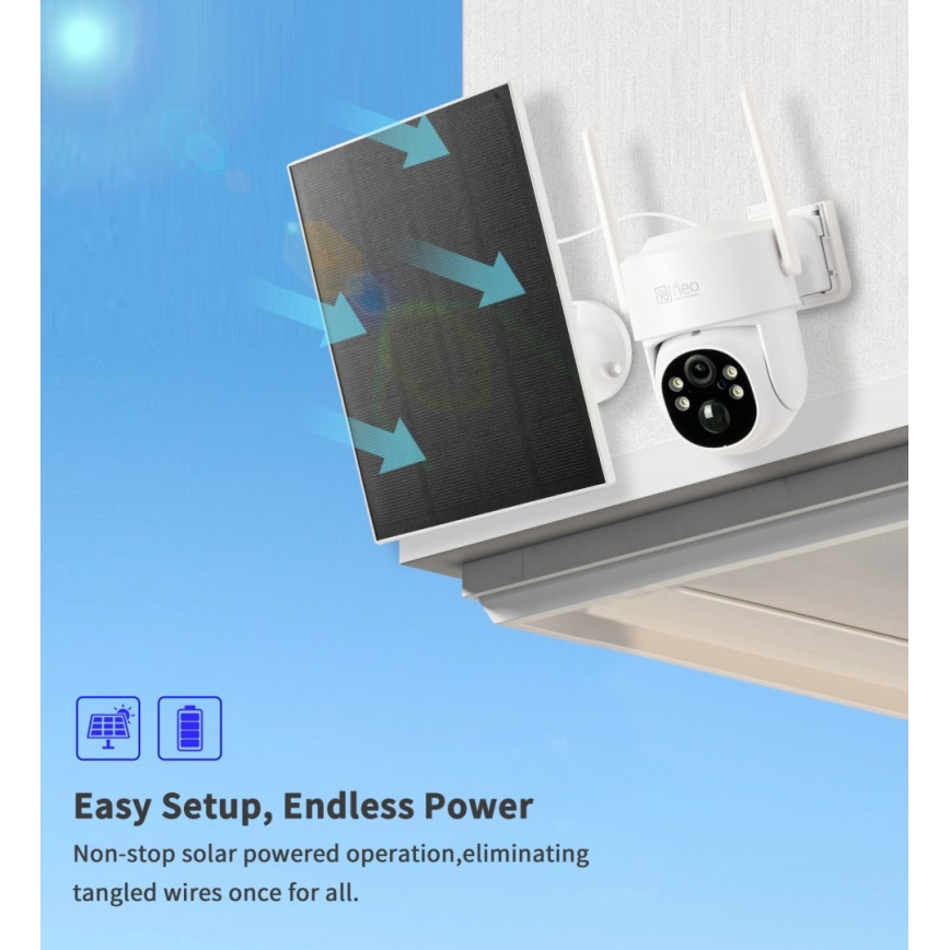 Immax NEO 07804L - Älykäs ulkokäyttöön tarkoitettu aurinkokamera anturilla 9000 mAh Wi-Fi Tuya IP65