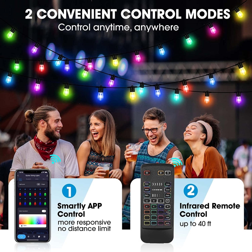 LED RGB+CCT Himmennettävä ulko ketju SEPPELE 15xLED/1W/230V 15m Wi-Fi Tuya IP65 + kauko-ohjaus