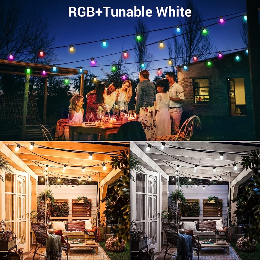 LED RGB+CCT Himmennettävä ulko ketju SEPPELE 15xLED/1W/230V 15m Wi-Fi Tuya IP65 + kauko-ohjaus