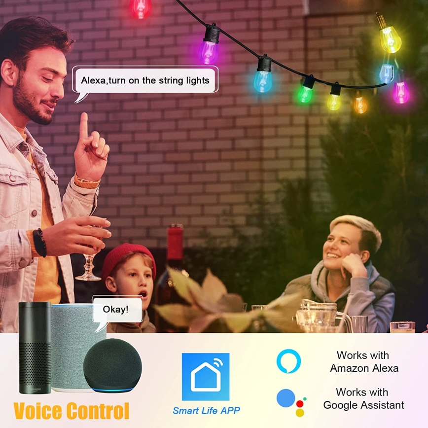 LED RGB+CCT Himmennettävä ulko ketju SEPPELE 15xLED/1W/230V 15m Wi-Fi Tuya IP65 + kauko-ohjaus