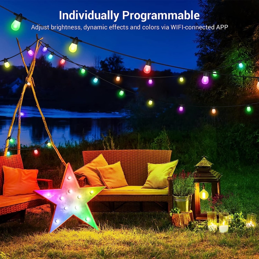 LED RGB+CCT Himmennettävä ulko ketju SEPPELE 15xLED/1W/230V 15m Wi-Fi Tuya IP65 + kauko-ohjaus
