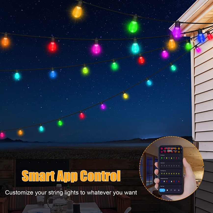 LED RGB+CCT Himmennettävä ulko ketju SEPPELE 15xLED/1W/230V 15m Wi-Fi Tuya IP65 + kauko-ohjaus